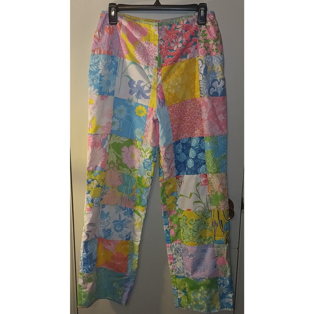 The LILLY PULITZER Vintage Multicolored Patchwork Cotton Blend Pants 12